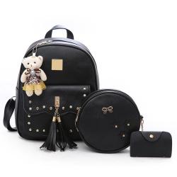 New Design Fashion Backpacks Customized Logo Lovely Girls School Bags PU Leather Set Backpacks With 3PCS For Women