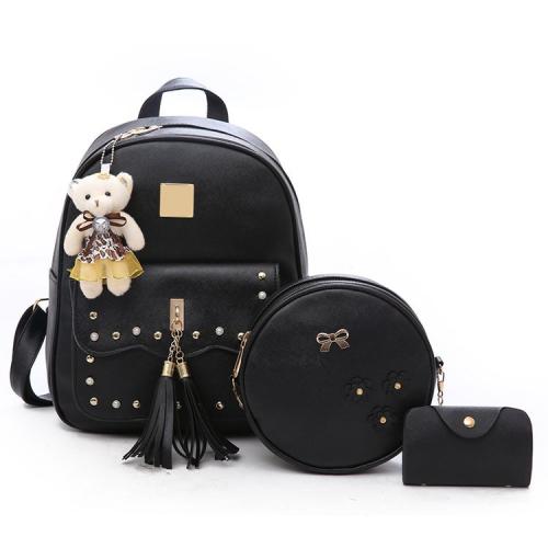 New Arrival mochila Waterproof Backpack Girls Sweet School Bags With Tassel PU Leather 3PCS Set Backpacks For Women
