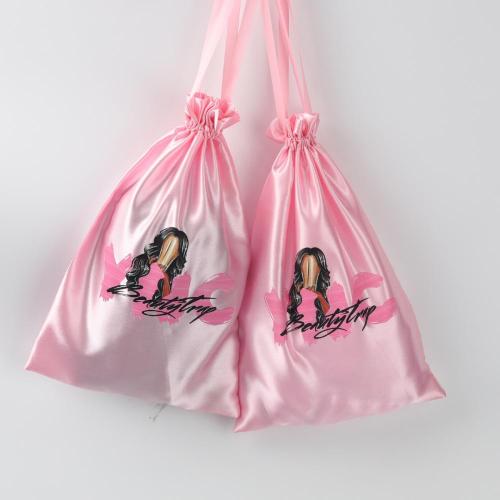 Custom Logo Printed Satin Underwear Lingerie Dust Gift Packaging Pouch Drawstring Soft Satin Hair Bag