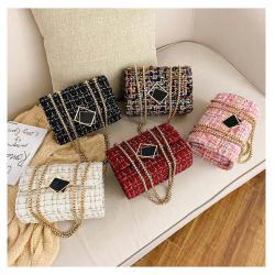 Bolsa Para Dama 2024 Bling Design Small Chain Shoulder Tweed Bags New Fashion Handbags Luxury Brand Designer Women Crossbody Bag