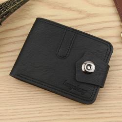 HR329 Men's Short Buckle Coin Wallet ID Card Pu Wallet Horizontal Square Zipper Grid Card Slot Casual Business Father's Day Gift