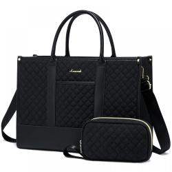 LOVEVOOK Laptop Bags for Women 15.6 inch Waterproof Quilted Work Tote Bag with Clutch Lightweight Computer Travel Shoulder Purse
