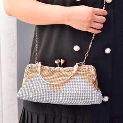 HR552 Women's Dinner Bag Luxury Wedding Lock Chain Shoulder Fashion Rhinestone Handbag Shiny Evening Clutch Bags for women