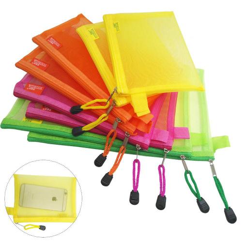Durable Zipper Mesh File Bags Folder Nylon Pencil Case Cosmetic Storage Office Pouch Holder