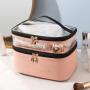 Multifunction Transparent Large Capacity Zipper Makeup Bag Double Layer PVC PU Toiletry Cosmetic Bag