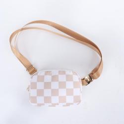 Keymay Custom High Quality Printed Pattern Gold Hardware Waterproof Nylon Sports Waist Pack Checkered Fanny Pack Waist Belt Bag
