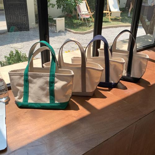 Modern Color Contrast Design Canvas Tote Bag Ladies Fashion Handbags Leisure Hand Bags Cheap Cotton Canvas Tote Bag