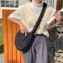 Fashion Minimalist Ladies Shoulder Bags Ruched Pleated Plaid Luxury Messenger Bags Crossbody Soft Nylon Casual Crescent Bag