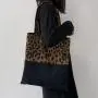 Custom Logo New Leopard Pattern Canvas Bag for Women's Shoulder Large Capacity Tote Bag Student Handbag