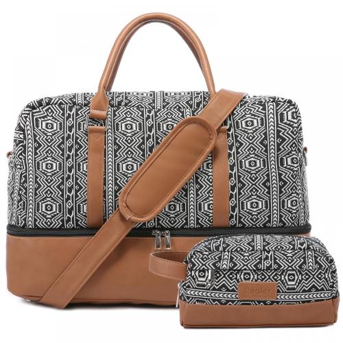 Realer2024 Canvas Weekender Bag for Women with Shoe Compartment Large Overnight Bag Canvas Travel Duffel Bag with Toiletry pouch