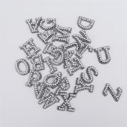 Keymay 4.5cm Height Rhinestone Full Set Alphabet Self Adhelsive Embroidery Pearl Letter Patches DIY Sticker Patch
