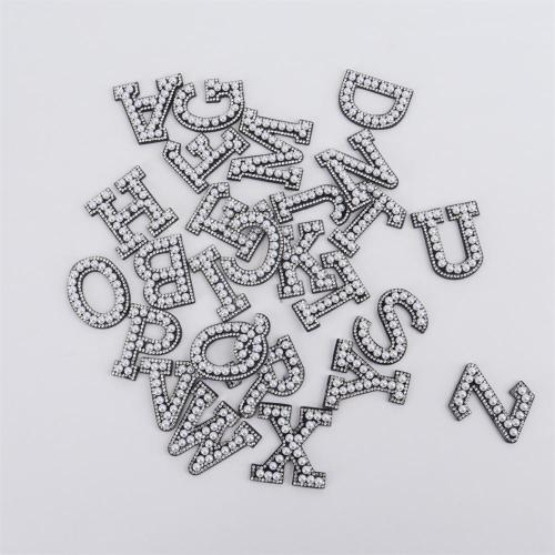 Keymay 4.5cm Height Rhinestone Full Set Alphabet Self Adhelsive Embroidery Pearl Letter Patches DIY Sticker Patch