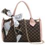 2024 Ladies Printed Handbag PU Small round Bag with Silk Scarf Chain Fashionable Shoulder Crossbody Bag