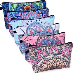 2024 Boho Style Mandala Flowers Digital Printing Zipper Cosmetic Bag Waterproof Travel Makeup Toiletry Pouch