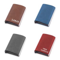 Automatic Pop Up Credit Card Holder RFID Blocking Function PU Leather Wallet With Aluminum Metal Card Case