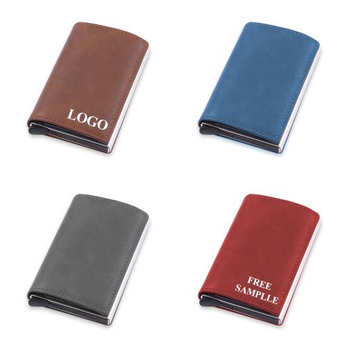 Automatic Pop Up Credit Card Holder RFID Blocking Function PU Leather Wallet With Aluminum Metal Card Case