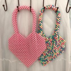 Custom acrylic beaded hand bag Women Popular Heart Handbags 2024 Luxury Designer Pearl Bag Cute  Purses for Girls Women