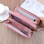 ZR810 Women's Wallet Long Handbag PU Double-layer Zipper Coins Wallet Purse Stylish Contrast Color Mobile Phone Bag Card Holder