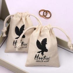Recyclable 100% Cotton Fabric Drawstring Pouch For Key Jewelry Packing Small Natural Custom Logo Printed Muslin Gift Bag