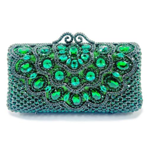 New Elegant Shiny Crossbody Crystal Bag Handmade Rhinestone Bag Green Luxury New Year Evening Bags Clutches For Women Purse
