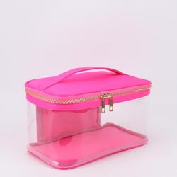 Keymay Stock No MOQ 8 Candy Colors Zipper Toiletry Pouch Organizer Transparent Custom Handle Clear Waterproof PVC Cosmetic Bag