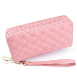 ZR810 Women's Wallet Long Handbag PU Double-layer Zipper Coins Wallet Purse Stylish Contrast Color Mobile Phone Bag Card Holder