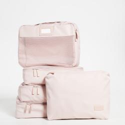 Custom Rip Stop Polyester Luggage Fold Suitcase Light Pink Storage Bag Organizers with Shoe Bag 5 Pieces Packing Cube Set