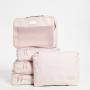 Custom Rip Stop Polyester Luggage Fold Suitcase Light Pink Storage Bag Organizers with Shoe Bag 5 Pieces Packing Cube Set