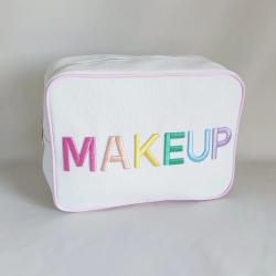 Keymay Custom Personalized Embroidery Letter Cosmetic Bag Travel Organizer Zipper Pouch Canvas Makeup Bag