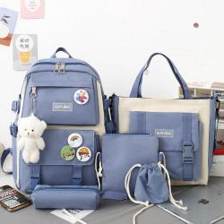 Student backpack new school bags female large capacity Korean style five sets of student schoolbag outdoor travel shoulder bags