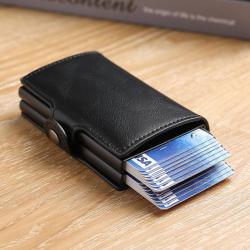 Double Automatic Popup Aluminum Alloy Case Wallet Credit Card Holder Business Microfiber Leather Wallet For Men wholesale