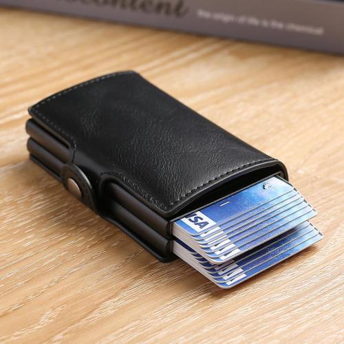 Double Automatic Popup Aluminum Alloy Case Wallet Credit Card Holder Business Microfiber Leather Wallet For Men wholesale