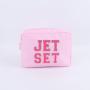 Keymay Wholesale  Embroidered Letter Patches Makeup Cosmetic Organizer Travel Nylon Zipper Waterproof Girls Custom Cosmetic Bag