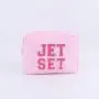 Keymay Wholesale  Embroidered Letter Patches Makeup Cosmetic Organizer Travel Nylon Zipper Waterproof Girls Custom Cosmetic Bag