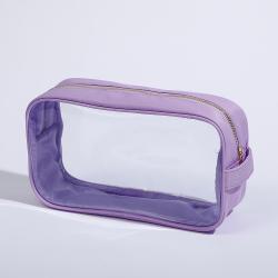 Keymay Wholesale Portable Clear Zipper Pvc Plastic Cosmetic Bag With Handle Women Transparent Makeup Bag