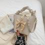 Summer Pure Handbag Women Bucket Bag Purses Women Bucket Crossbody Bucket Bag Leather With Bow Scarf