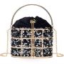 HR615 Women's Dinner Bag Fashion Metal Hollow Sequin Bucket Evening Clutch Bag Luxury One Shoulder Crossbody Party Handbag