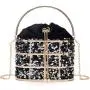 HR615 Women's Dinner Bag Fashion Metal Hollow Sequin Bucket Evening Clutch Bag Luxury One Shoulder Crossbody Party Handbag