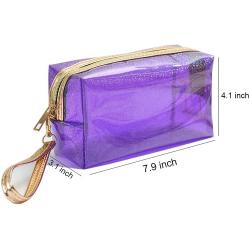 Waterproof Cosmetic Bags PVC Transparent Zippered Toiletry Bag with Handle Strap Portable Clear Makeup Bag Pouch for Bathroom