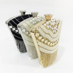 Custom Pearl Flower Women Rhinestone  Tassel Party Clutch Diamonds Handbags Purse Rhinestone Evening Bags Clutch 2024