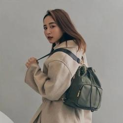 High Quality Custom Nylon Drawstring Bucket  Mini Green Waterproof Bag For Women Girl Backpack