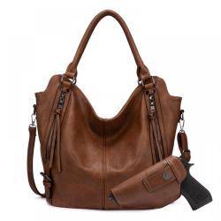 Realer Fashion carry on women office hobo handbags tassels PU leather casual tote concealed purses and handbags with gun holster