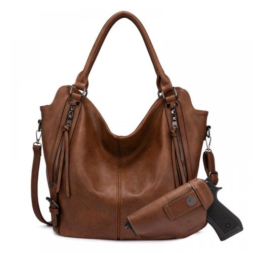 Realer Fashion carry on women office hobo handbags tassels PU leather casual tote concealed purses and handbags with gun holster