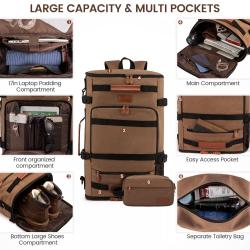 LOVEVOOK Retro Canvas Rucksack Convertible Duffel Bag 40L Outdoor Camping Hiking Fits 17.3 Inch Laptop Travel Backpack