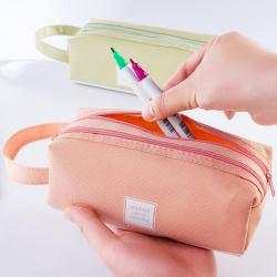 Gelory Creative Simple And Fresh Large-capacity Pencil Case Multifunctional Solid Color Pencil Case Student Stationery Bag