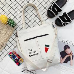 Large Capacity Women's Crossbody Canvas Shopping Bag Custom Logo Plain Organic Cotton Shoulder Tote Bag for Student