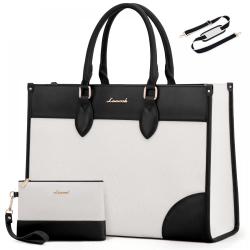 LOVEVOOK 15.6 In Canvas PU Leather Work Bag 2pc/set Waterproof Briefcase Laptop Office Work Tote Shoulder Handbag Bag for Women