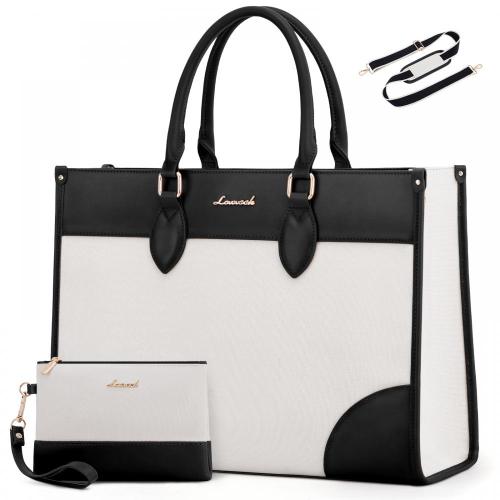 LOVEVOOK 15.6 In Canvas PU Leather Work Bag 2pc/set Waterproof Briefcase Laptop Office Work Tote Shoulder Handbag Bag for Women
