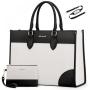 LOVEVOOK 15.6 In Canvas PU Leather Work Bag 2pc/set Waterproof Briefcase Laptop Office Work Tote Shoulder Handbag Bag for Women