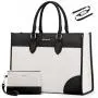 LOVEVOOK 15.6 In Canvas PU Leather Work Bag 2pc/set Waterproof Briefcase Laptop Office Work Tote Shoulder Handbag Bag for Women